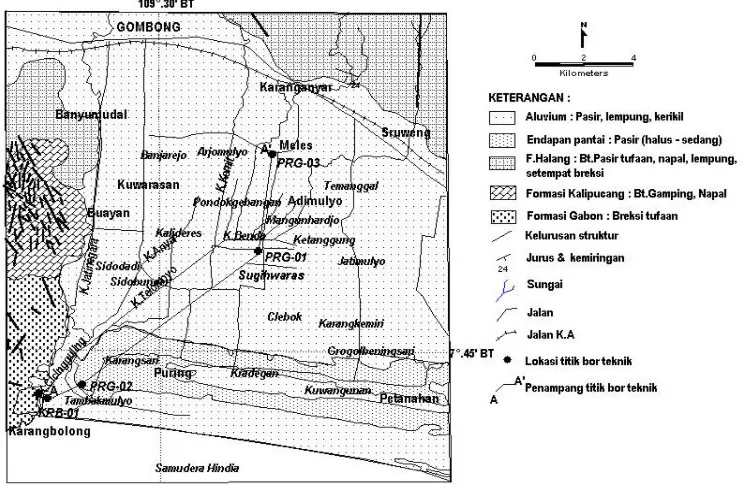 Gambar 3. Peta geologi daerah Puring, Gombong Selatan, Jawa Tengah (Asikin, 1992) 