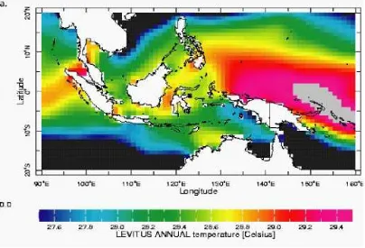 Gambar 3. Variasi tahunan suhu muka laut di wilayah Indonesia. Data diperoleh dari Levitus (1994)   