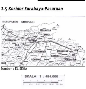 Gambar 1.  Peta Koridor dari Bundaran Tol  Gempol-Kraton 