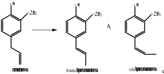 Gambar 3. Reaksi isomerisasi eugenol menjadi isoeugenol 