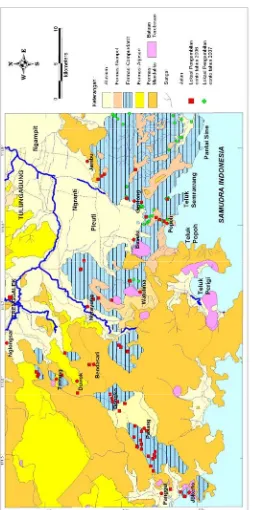 Gambar 2.  Peta geologi (Samodra dkk ., 1992)  dan  pengambilan  conto batuan karbonat  daerah Trenggalek – 