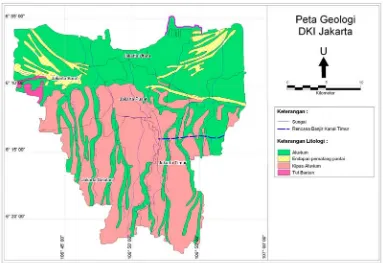 Gambar 1. Peta Geologi Wilayah DKI Jakarta (Effendi 1998, Sundana & Achmad 1972,  Turkandi dkk 1992)