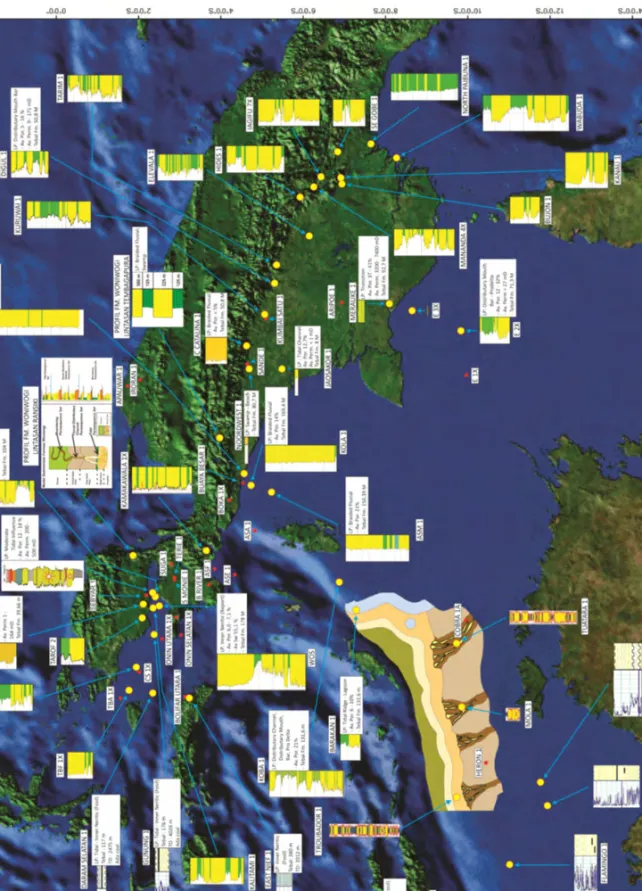Gambar 3.  Penyebaran formasi Woniwogi di utara Australia, Indonesia dan Papua New Guinea dari hasil analisa sumur dan lintasan lapangan.