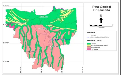 Gambar 2. Peta Geologi Wilayah DKI Jakarta (Effendi 1972, Sundana & Achmad 1972, Sudjatmiko     