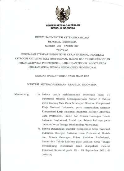 LAMPIRAN KEPUTUSAN MENTERI KETENAGAKERJAAN REPUBLIK INDONESIA NOMOR 201 ...