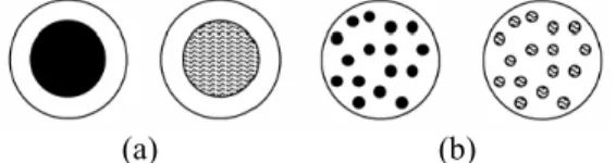 Gambar 2 Ilustrasi persebaran senyawa aktif  tepat di tengah kapsul (a) dan  tersebar di seluruh kapsul (b)