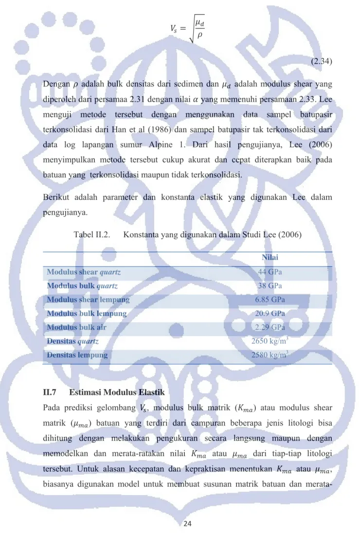 Tabel II.2.      Konstanta yang digunakan dalam Studi Lee (2006) 