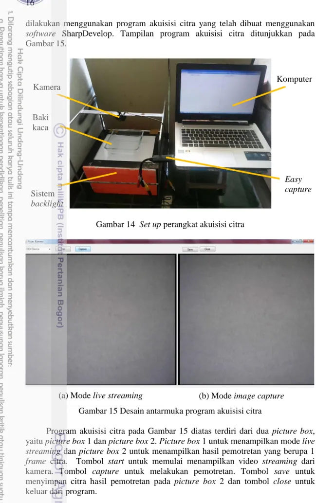 Gambar 14  Set up perangkat akuisisi citra 