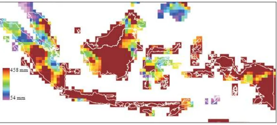 Gambar 1. Ilustrasi distribusi curah hujan dari GPCC format grid di IndonesiaFigure 1