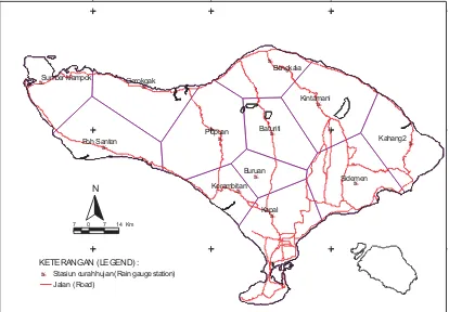 Gambar 2. Peta poligon Thiessen di pulau BaliFigure 2. Thiesen polygon map of Bali island