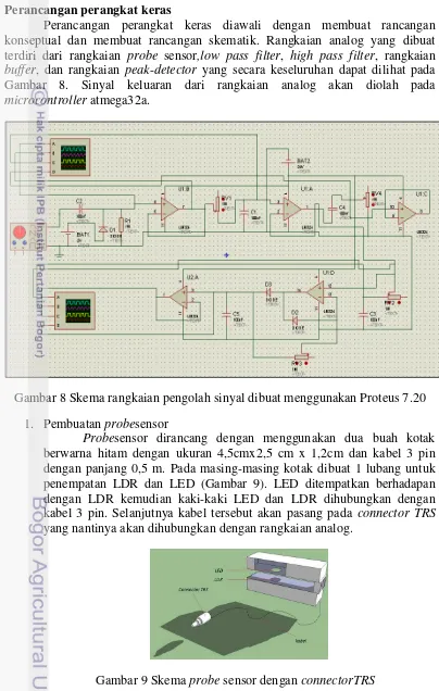 Gambar 8 Skema rangkaian pengolah sinyal dibuat menggunakan Proteus 7.20 