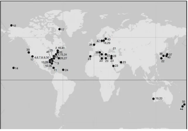 Figure 1. Forty five (45) locations where submarine groundwater discharges have been reported   (Taniguchi, 2002) 
