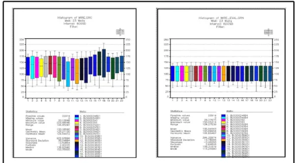 Gambar 1. Perbandingan Histogram Distribusi Data Log Gamma Ray Sebelum (Kiri) Dan Setelah Normalisasi  (Kanan) 
