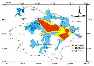Gambar  1.  Cekungan Airtanah Bandung dengan zona-zona  kekritisan  airtanah   (Hasjim, 2006)  