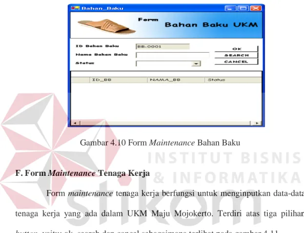 Gambar 4.10 Form Maintenance Bahan Baku 