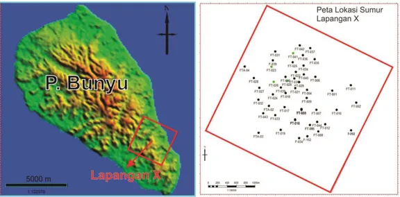 Gambar 1.4 Lokasi Lapangan X di bagian tenggara Pulau Bunyu. 