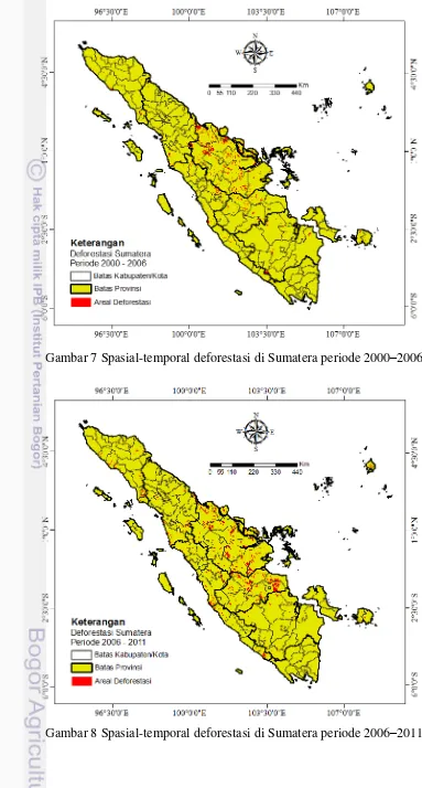 Gambar 7 Spasial-temporal deforestasi di Sumatera periode 2000–2006 