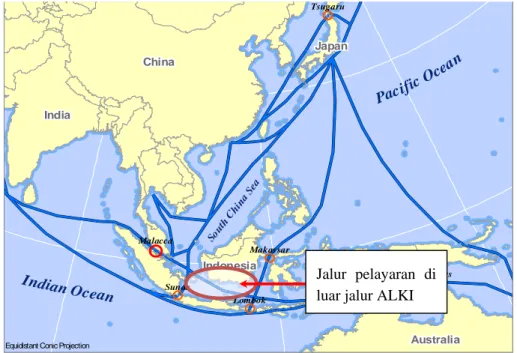 Gambar 10.  Jalur lintas pelayaran di asia pasifik yang meleati Indonesia (Son Diamar,2010)