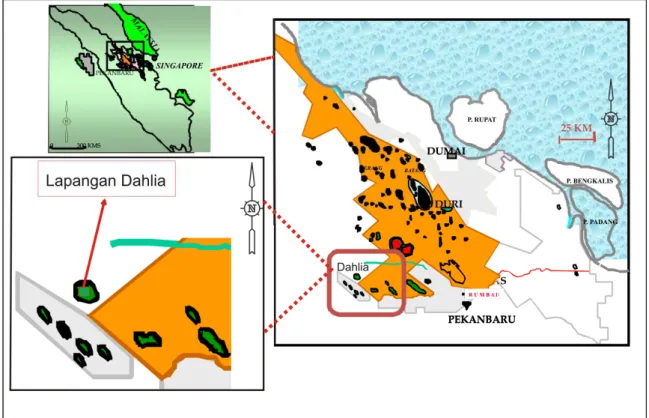 Gambar 1.1. Peta lokasi penelitian Lapangan Dahlia (PT Chevron Pacific Indonesia, 2011)  1.5  Sumber Data 
