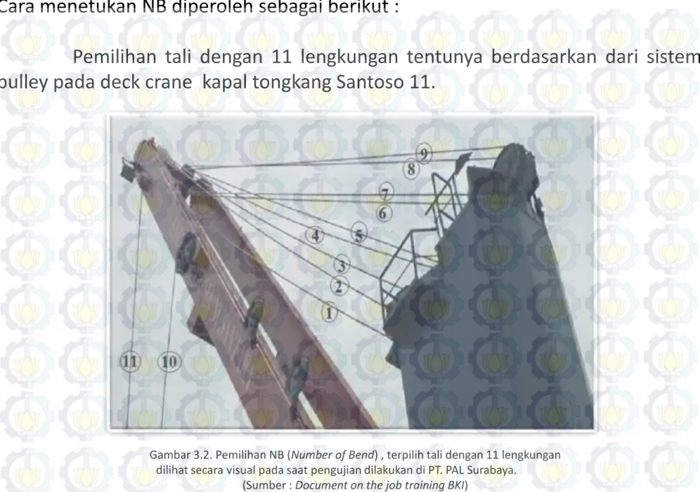 Gambar 3.2. Pemilihan NB (Number of Bend) , terpilih tali dengan 11 lengkungan  dilihat secara visual pada saat pengujian dilakukan di PT