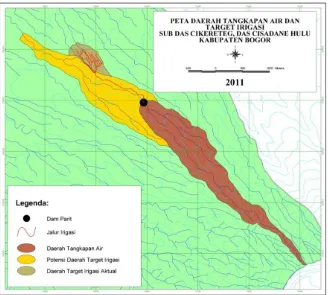 Gambar 3.  Peta daerah tangkapan air dan target irigasi di Sub DAS Cikereteg, DAS 