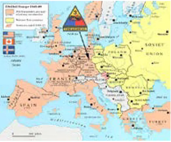 Gambar 1: Eropa terbelah menjadi Blok Barat (NATO) dan Blok  Timur (Pakta Warsawa)