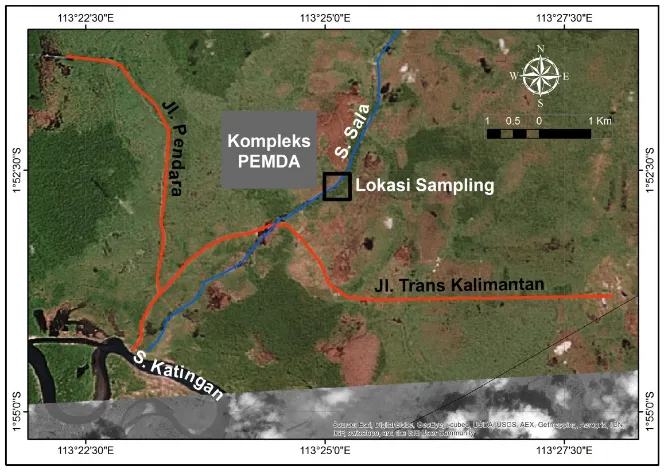 Gambar 1.  Peta lokasi sampling di Sungai Sala. 