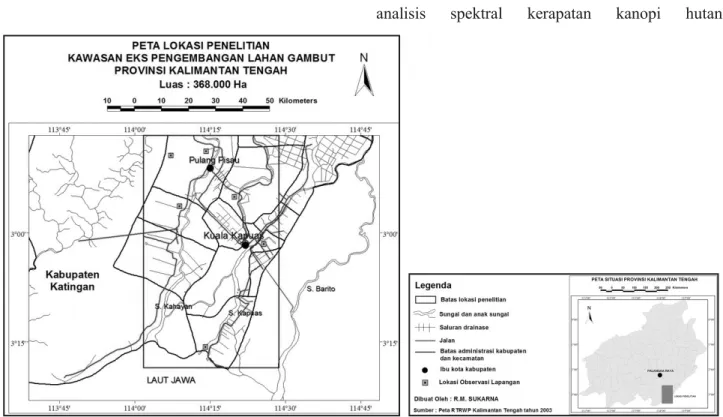 Gambar 1. Peta Lokasi Penelitian pada Bekas Kawasan PLG Provinsi Kalimantan Tengah