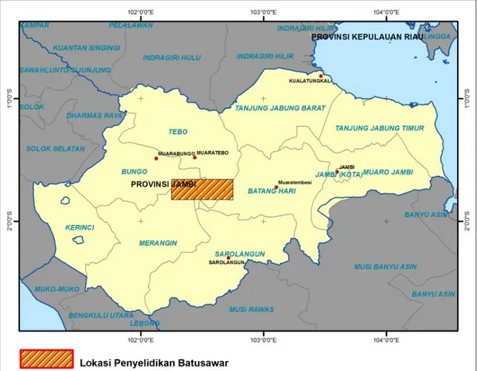 Gambar 1. Lokasi Penyelidikan (kotak merah) Daerah Batusawar dan Sekitarnya