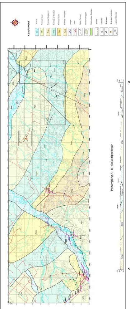 Gambar 4. Peta Geologi dan Sebaran Batubara Daerah Batusawar Kabupaten Tebo dan Batanghari, Jambi