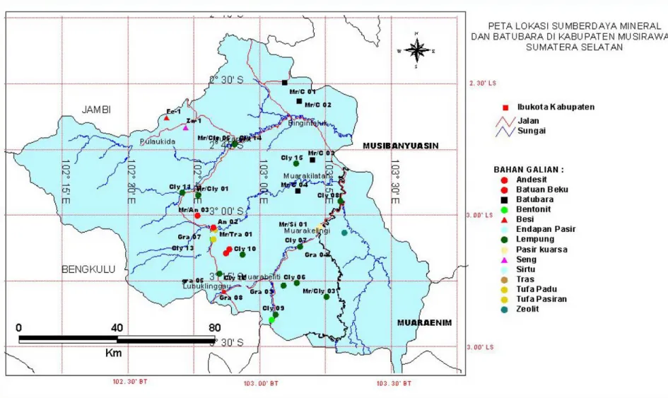 Gambar 2. Peta Lokasi Sumberdaya Mineral Dan Batubara Di Kabupaten Musirawas  Sumatera Selatan 
