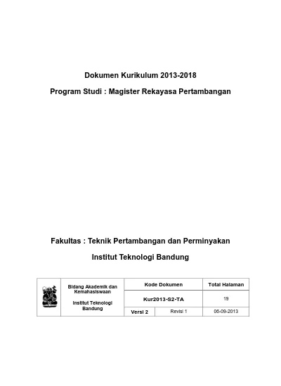 Dokumen Kurikulum Program Studi Magister Rekayasa Pertambangan