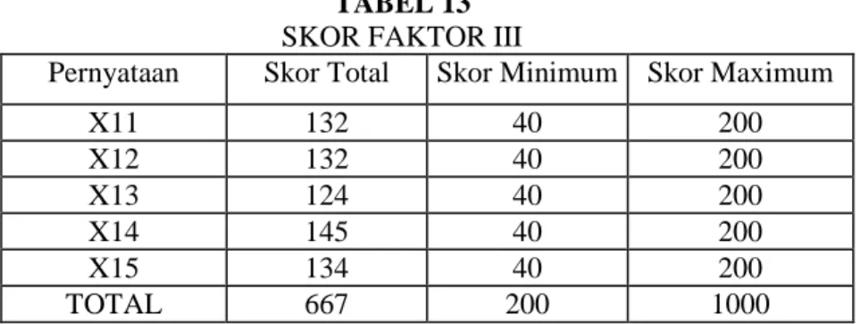 TABEL 13  SKOR FAKTOR III 