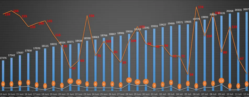 GRAFIK PENAMBAHAN KASUS COVID-19 ACEH PERIODE  13 JUNI S.D 12 JULI 2021