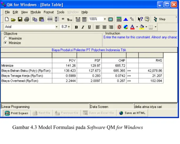 Gambar 4.3 Model Formulasi pada Software QM for Windows 