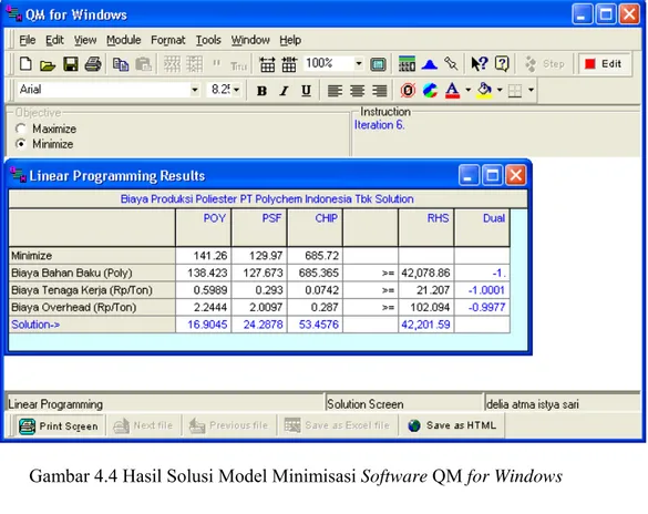 Gambar 4.4 Hasil Solusi Model Minimisasi Software QM for Windows 