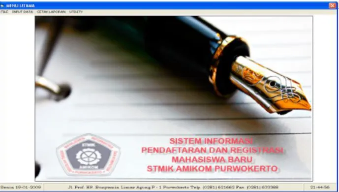 Gambar 1. Halaman Utama Sistem Informasi Pendaftaran dan  Registrasi Mahasiswa Baru STMIK AMIKOM Purwokerto 