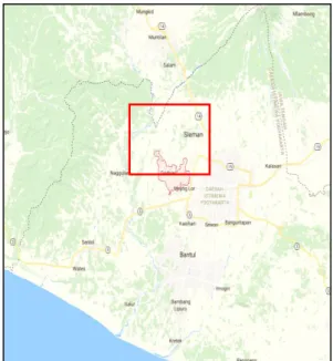 Gambar 1. Lokasi penelitian pada daerah  Godean,  Provinsi  Yogyakarta  (peta  dari  maps.google.com) 