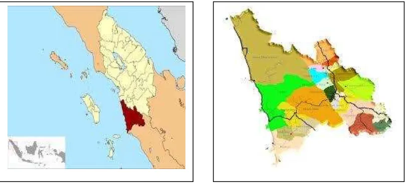 Gambar 1. Peta wilayah Kab.Madina (merah) dalam Propinsi Sumatera Utara  Gambar 2. Peta Kabupaten Mandailing Natal 