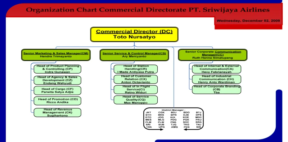 Gambar 3.3 Struktur Organisasi Commercial Directorate  Sumber: PT. Sriwijaya Air 2009