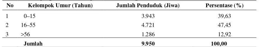 Tabel 3. Distribusi Penduduk Menurut Kelompok Umur di Desa Wonosari    Kecamatan Tanjung Morawa Kabupaten Deli Serdang  