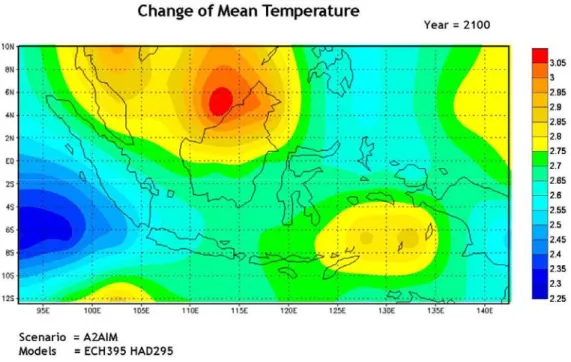 Gambar 2.8. Perubahan Temperatur Indonesia Skenario A2/IPCC Tahun 2100 