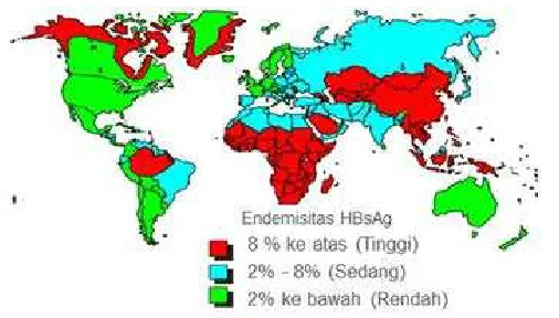 Gambar 1. Prevalensi HBsAg di Dunia6 