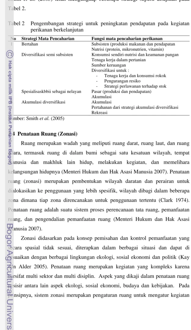 Tabel 2 Pengembangan strategi untuk peningkatan pendapatan pada kegiatan perikanan berkelanjutan