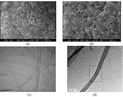 Figure 5. Comparison of morphology after high energy milling for 1 pass: (a) and (b) are SEM, (c) and (d) TEM 