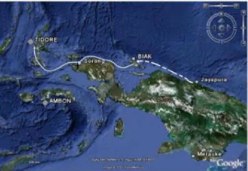 Gambar 8. Asal mula orang Biak dan penyebarannya hingga Maluku Utara 