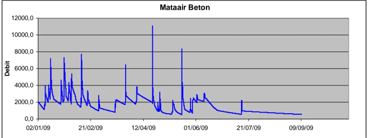 Gambar 12. Variasi Debit Aliran Mataair Beton Periode 2 Januari 2009-09 September 2009 