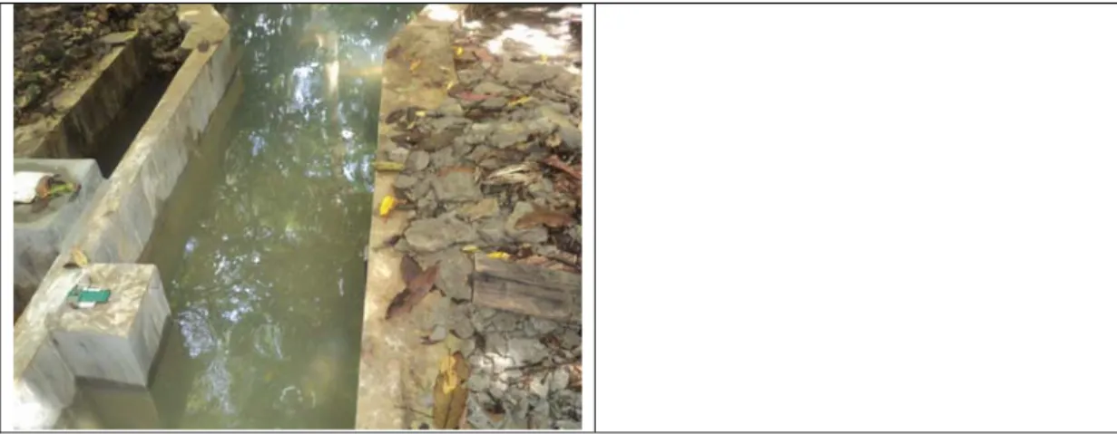 Gambar 13. Kondisi aliran Mataair Petoyan (kiri) dan automatic water level logger (kanan) 