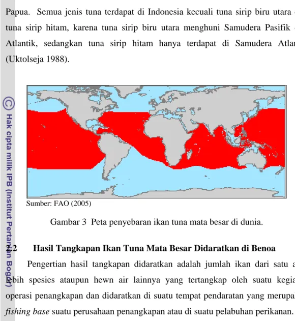 Gambar 3  Peta penyebaran ikan tuna mata besar di dunia. 