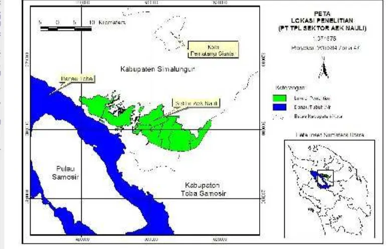 Gambar 3. Peta lokasi penelitian di hutan tanaman eucalyptus PT TPLSektor Aek 